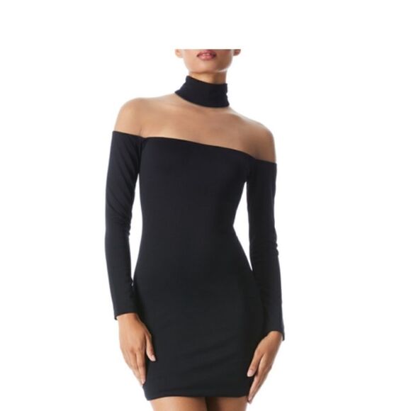 NWT Alice + Olivia Zahra Black And Sheer Turtleneck Mini Dress US 2 - Picture 4 of 7